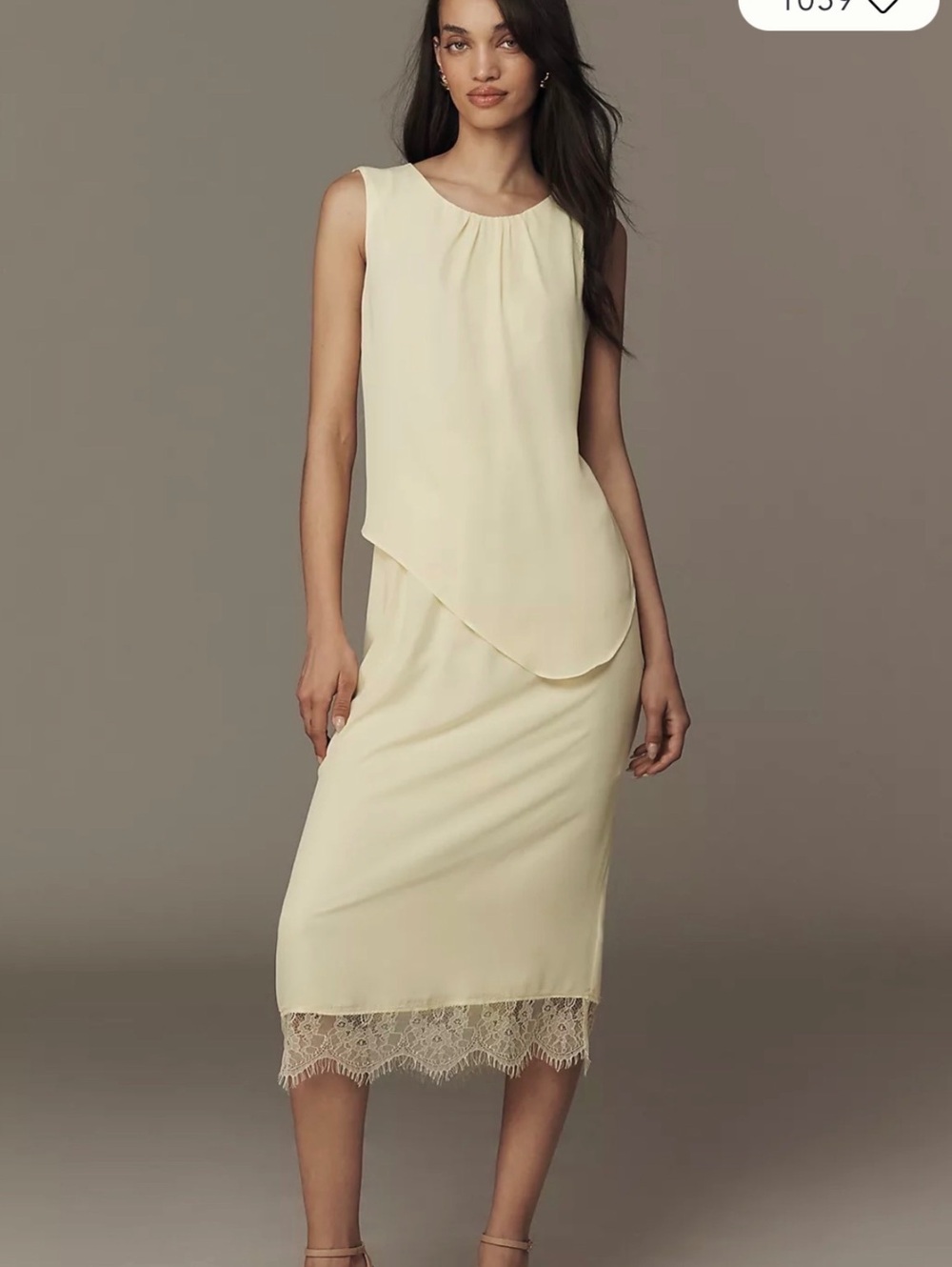 Exquise Sleeveless Midi Dress with Lace Hem in Yellow XS